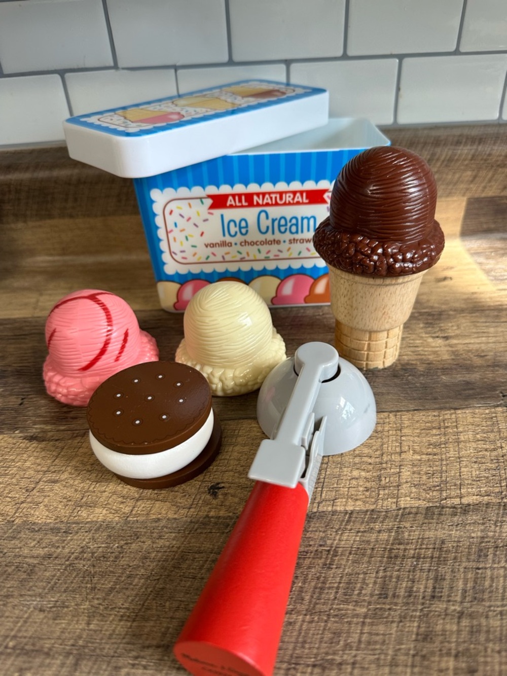 Kids Wooden Ice Cream Playset - Multicolor Pretend Scoop Toy